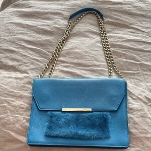 Chic Blue Leather Shoulder Bag with Gold Chain by Kopenhagen Fur